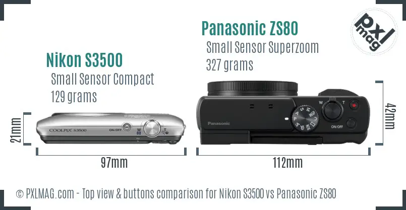 Nikon S3500 vs Panasonic ZS80 top view buttons comparison