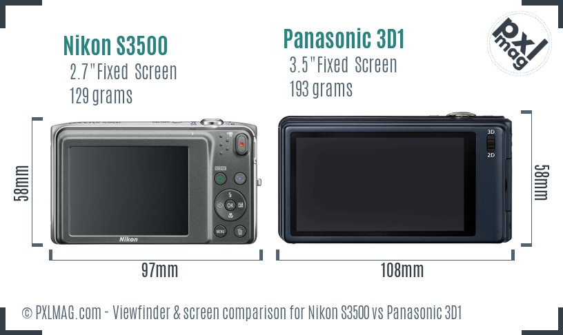 Nikon S3500 vs Panasonic 3D1 Screen and Viewfinder comparison