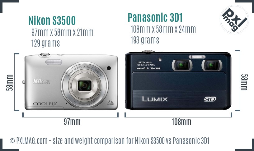 Nikon S3500 vs Panasonic 3D1 size comparison