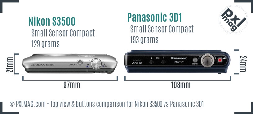 Nikon S3500 vs Panasonic 3D1 top view buttons comparison