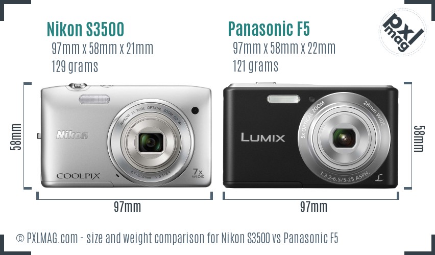 Nikon S3500 vs Panasonic F5 size comparison