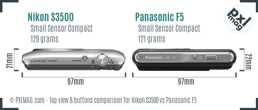 Nikon S3500 vs Panasonic F5 top view buttons comparison