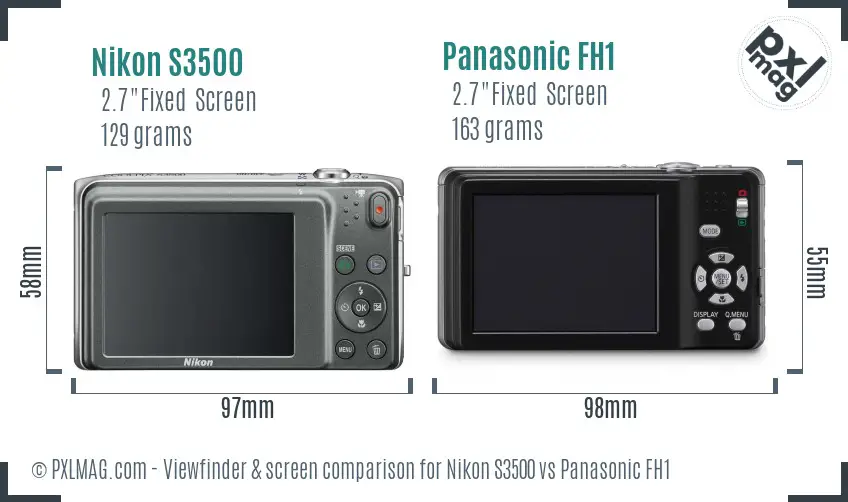 Nikon S3500 vs Panasonic FH1 Screen and Viewfinder comparison