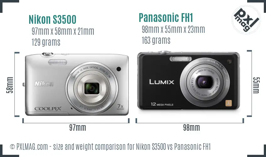 Nikon S3500 vs Panasonic FH1 size comparison