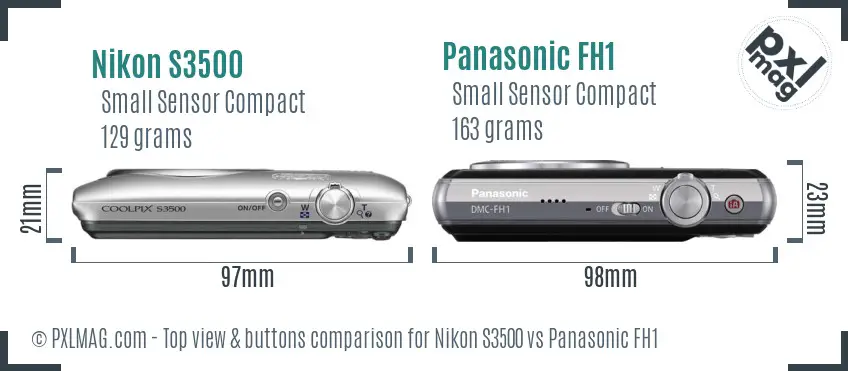 Nikon S3500 vs Panasonic FH1 top view buttons comparison