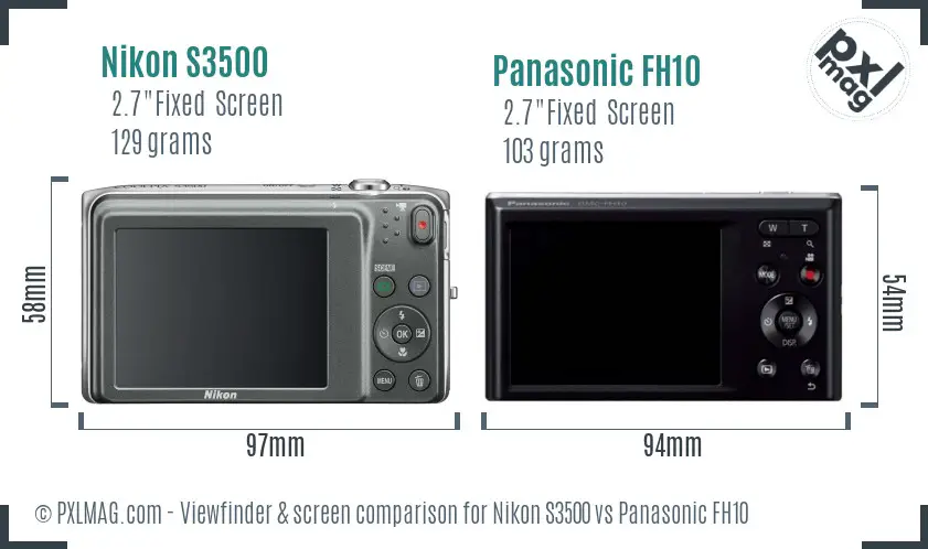 Nikon S3500 vs Panasonic FH10 Screen and Viewfinder comparison