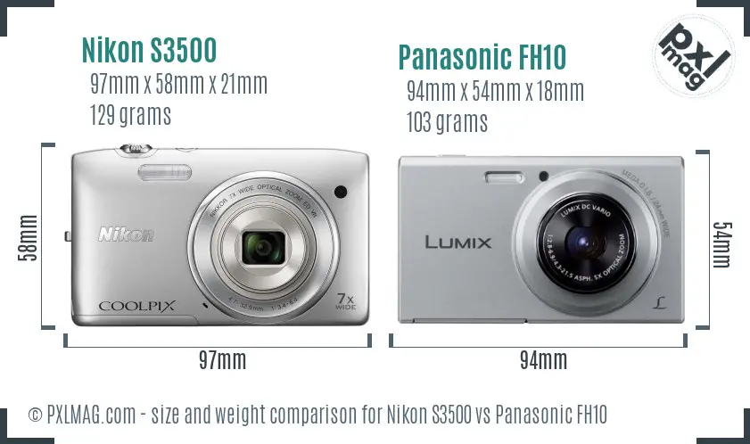 Nikon S3500 vs Panasonic FH10 size comparison