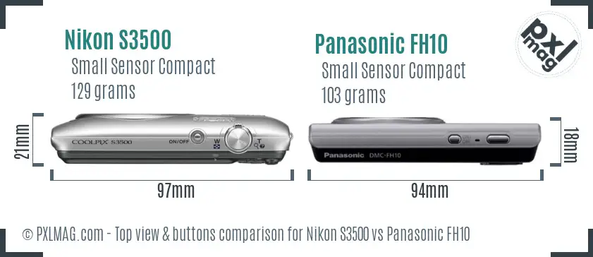 Nikon S3500 vs Panasonic FH10 top view buttons comparison