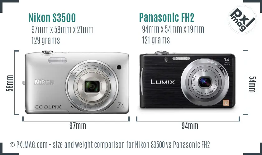 Nikon S3500 vs Panasonic FH2 size comparison