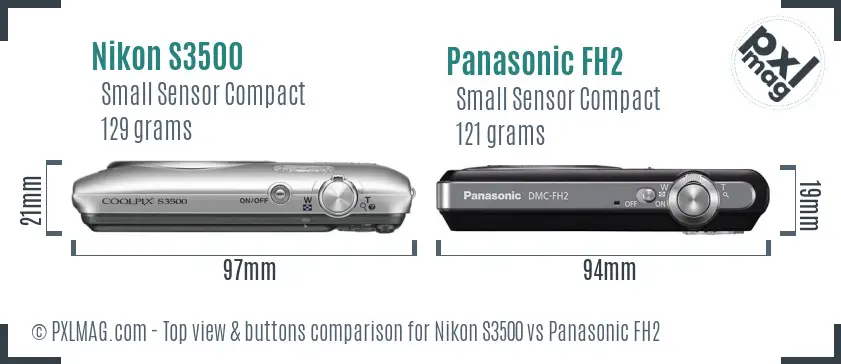 Nikon S3500 vs Panasonic FH2 top view buttons comparison