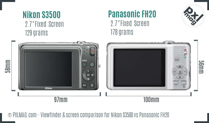 Nikon S3500 vs Panasonic FH20 Screen and Viewfinder comparison