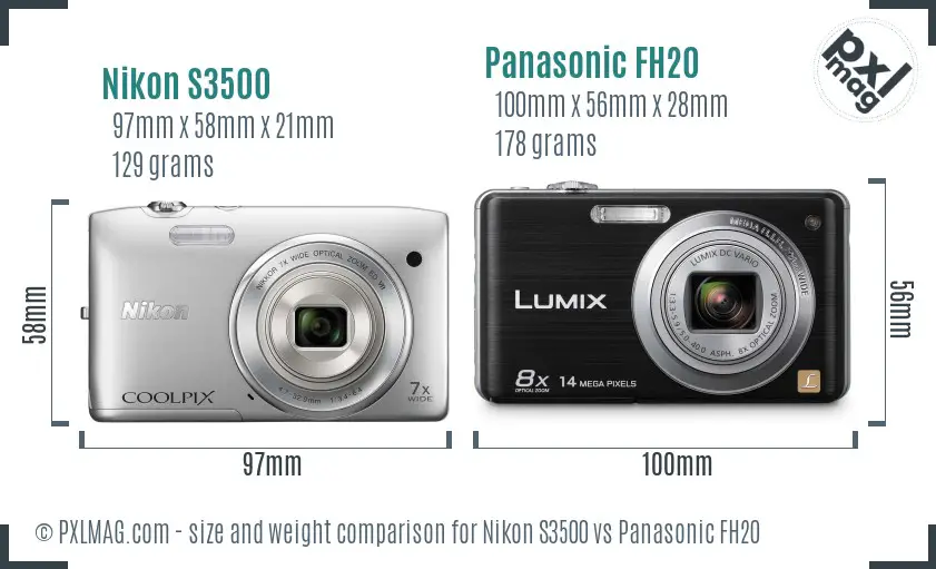Nikon S3500 vs Panasonic FH20 size comparison