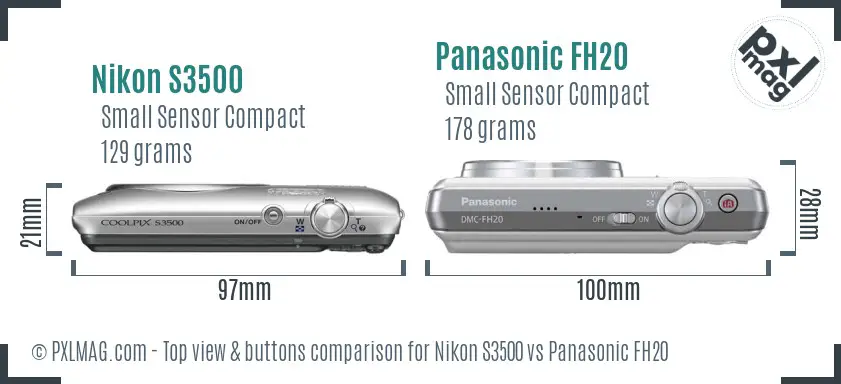 Nikon S3500 vs Panasonic FH20 top view buttons comparison
