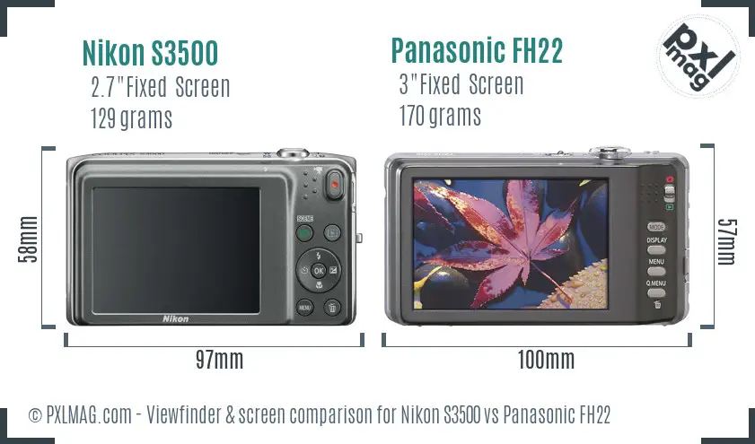 Nikon S3500 vs Panasonic FH22 Screen and Viewfinder comparison