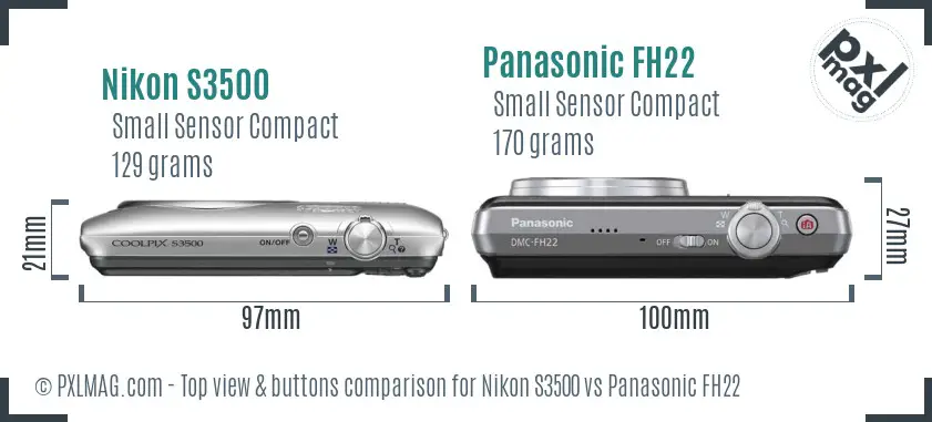 Nikon S3500 vs Panasonic FH22 top view buttons comparison