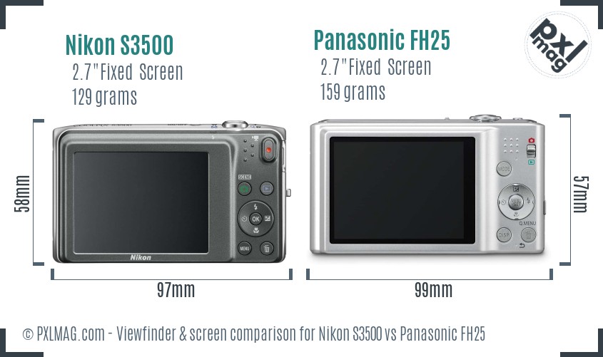 Nikon S3500 vs Panasonic FH25 Screen and Viewfinder comparison