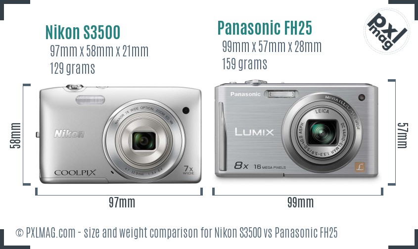 Nikon S3500 vs Panasonic FH25 size comparison Nikon S3500 vs Panasonic FH25 size comparison