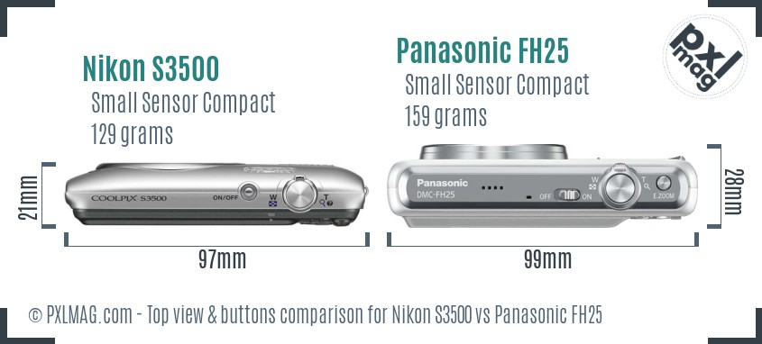 Nikon S3500 vs Panasonic FH25 top view buttons comparison