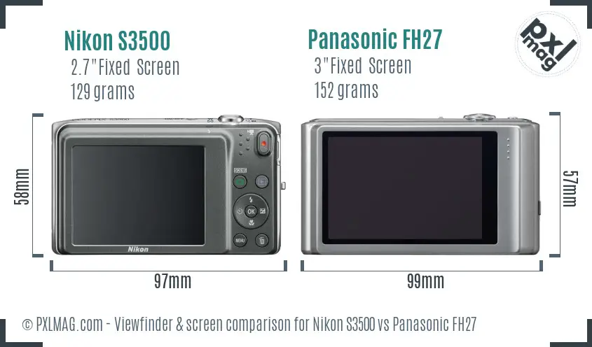 Nikon S3500 vs Panasonic FH27 Screen and Viewfinder comparison