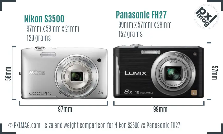 Nikon S3500 vs Panasonic FH27 size comparison