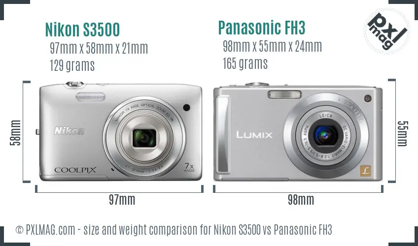 Nikon S3500 vs Panasonic FH3 size comparison