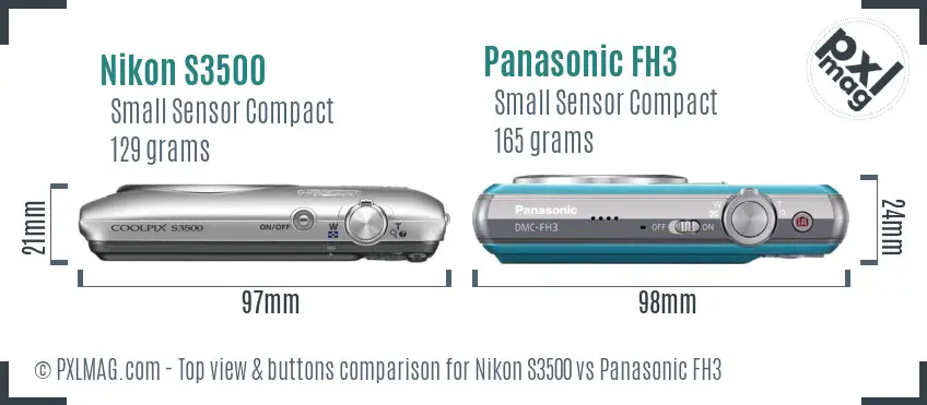 Nikon S3500 vs Panasonic FH3 top view buttons comparison