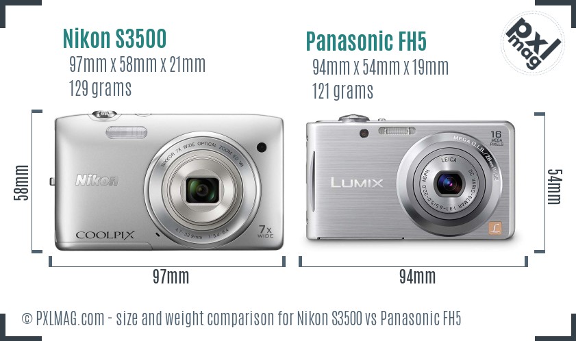 Nikon S3500 vs Panasonic FH5 size comparison