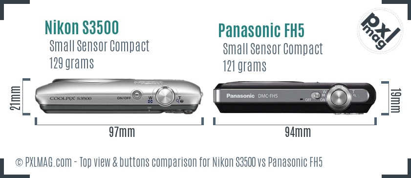 Nikon S3500 vs Panasonic FH5 top view buttons comparison