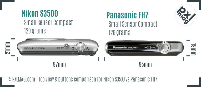 Nikon S3500 vs Panasonic FH7 top view buttons comparison