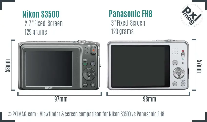 Nikon S3500 vs Panasonic FH8 Screen and Viewfinder comparison