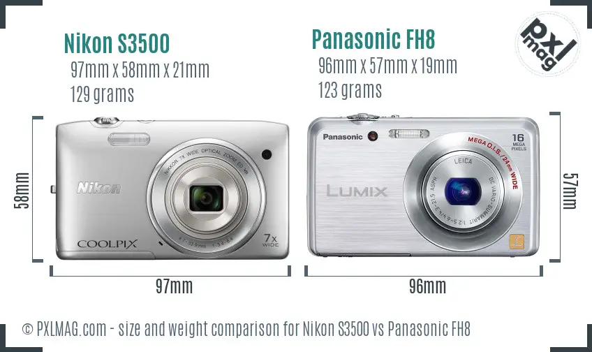 Nikon S3500 vs Panasonic FH8 size comparison