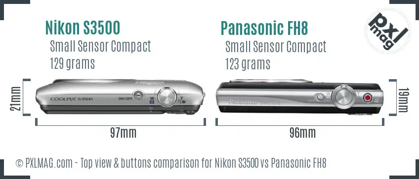 Nikon S3500 vs Panasonic FH8 top view buttons comparison