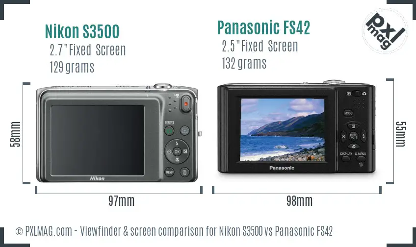 Nikon S3500 vs Panasonic FS42 Screen and Viewfinder comparison