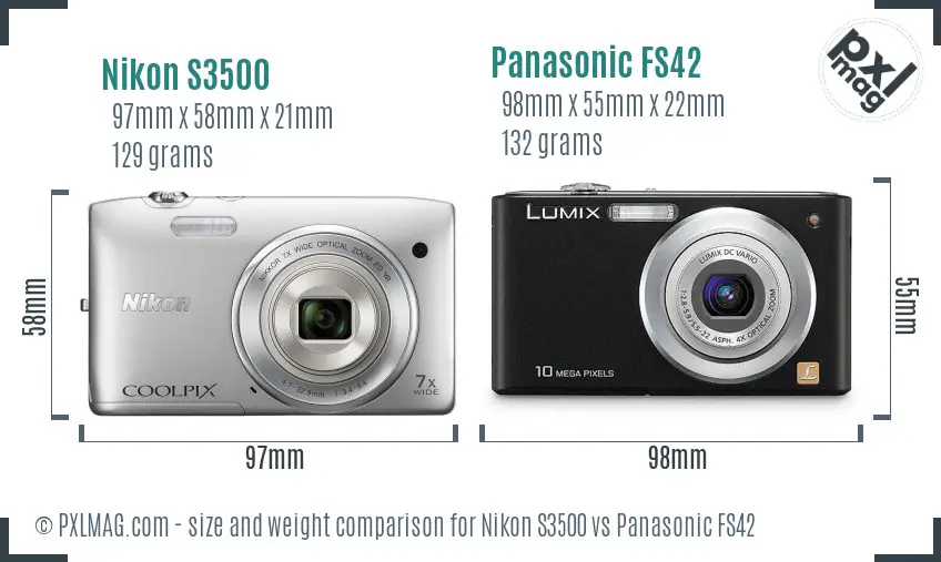 Nikon S3500 vs Panasonic FS42 size comparison