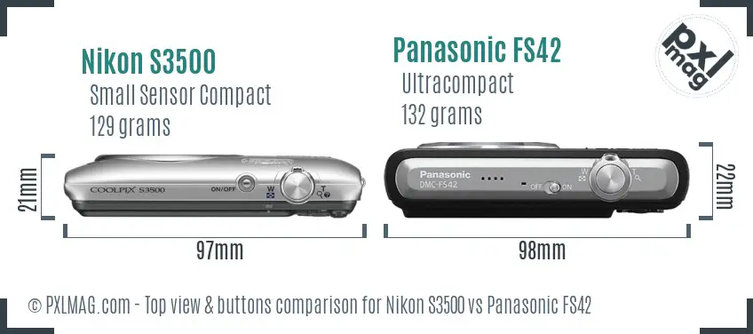 Nikon S3500 vs Panasonic FS42 top view buttons comparison