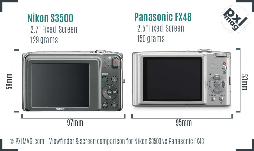 Nikon S3500 vs Panasonic FX48 Screen and Viewfinder comparison