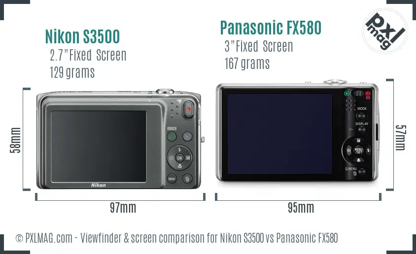 Nikon S3500 vs Panasonic FX580 Screen and Viewfinder comparison