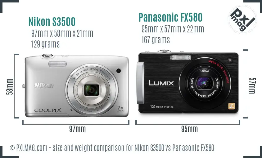 Nikon S3500 vs Panasonic FX580 size comparison