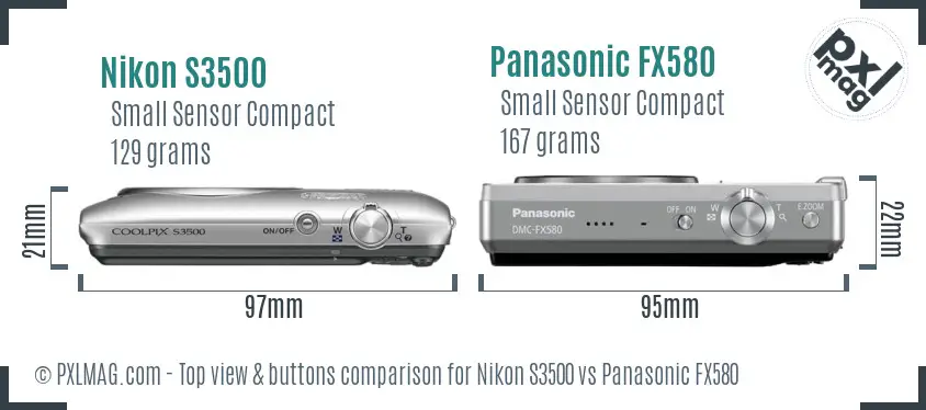 Nikon S3500 vs Panasonic FX580 top view buttons comparison
