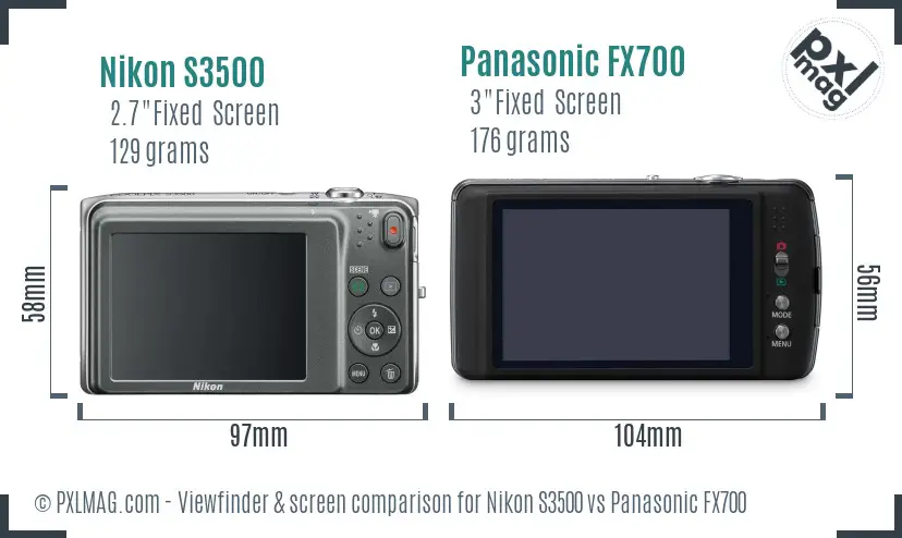 Nikon S3500 vs Panasonic FX700 Screen and Viewfinder comparison