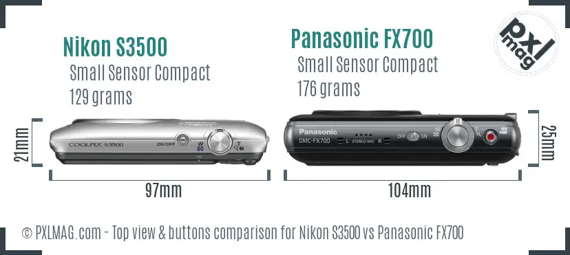 Nikon S3500 vs Panasonic FX700 top view buttons comparison