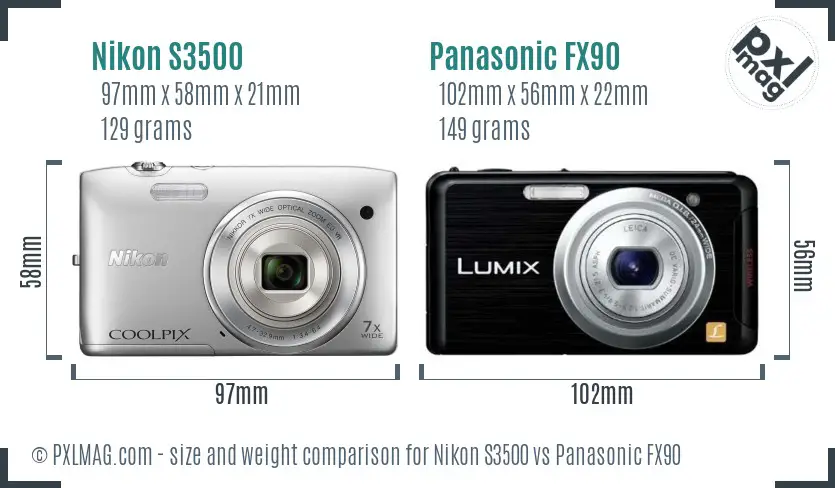 Nikon S3500 vs Panasonic FX90 size comparison