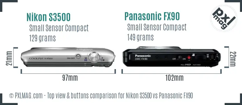 Nikon S3500 vs Panasonic FX90 top view buttons comparison