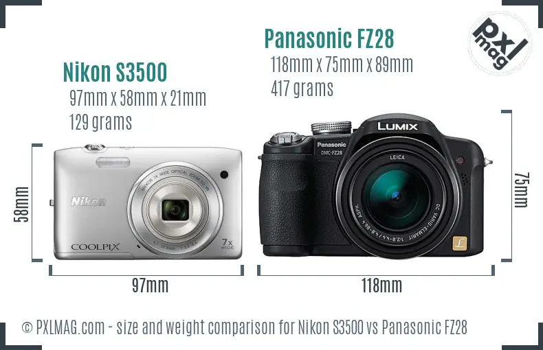 Nikon S3500 vs Panasonic FZ28 size comparison