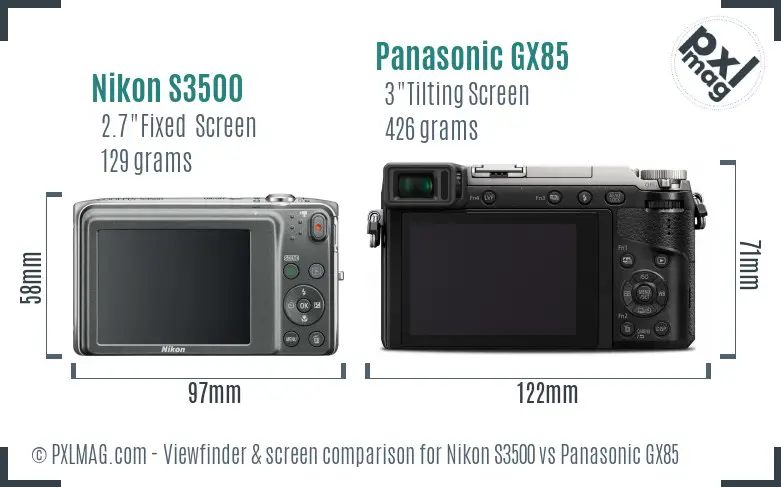 Nikon S3500 vs Panasonic GX85 Screen and Viewfinder comparison
