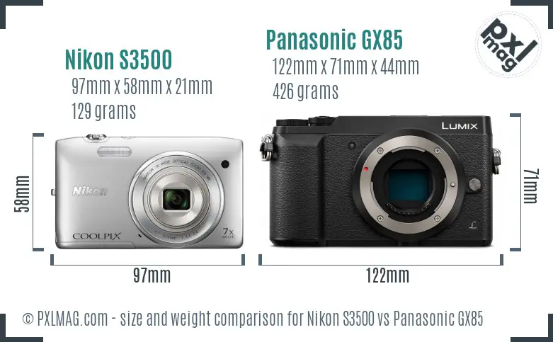 Nikon S3500 vs Panasonic GX85 size comparison