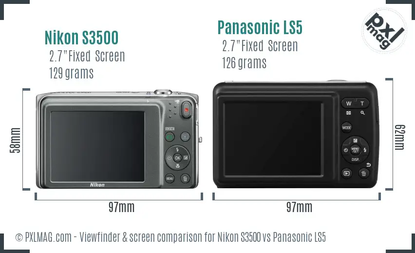 Nikon S3500 vs Panasonic LS5 Screen and Viewfinder comparison