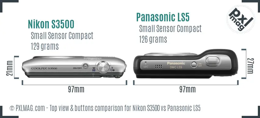 Nikon S3500 vs Panasonic LS5 top view buttons comparison