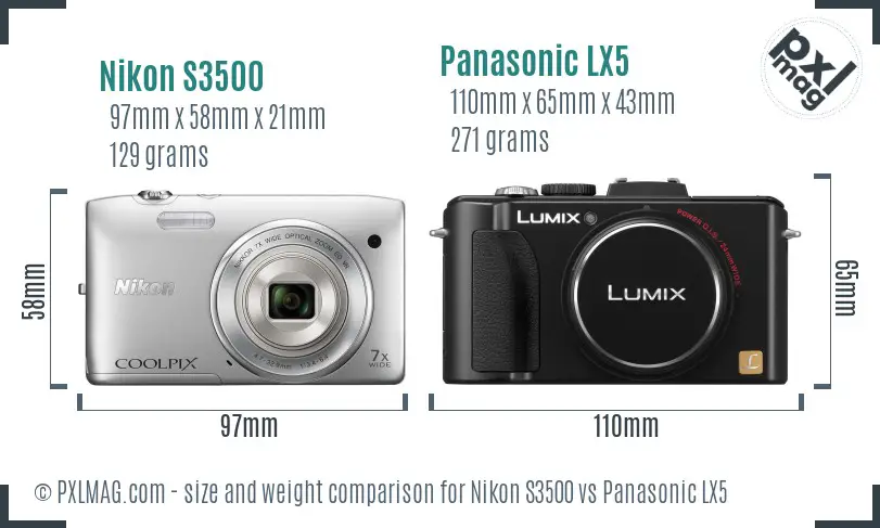 Nikon S3500 vs Panasonic LX5 size comparison