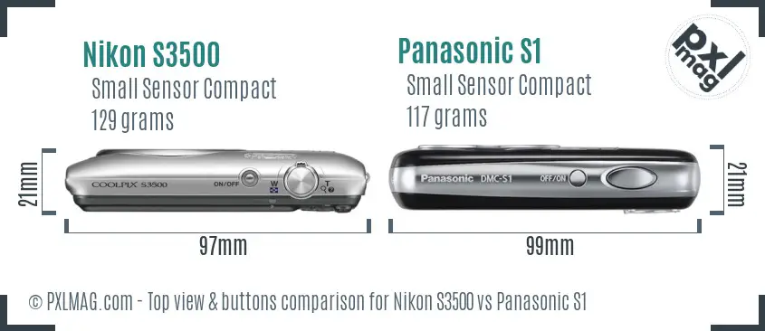 Nikon S3500 vs Panasonic S1 top view buttons comparison